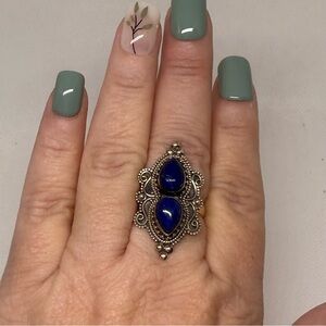 Sterling Silver 2 stone lapis lazul ring size 9.5